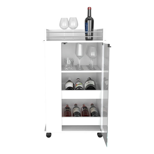 Baltimore Bar Cart with Casters, Glass Door and 2-Side Shelf Default -DTYStore