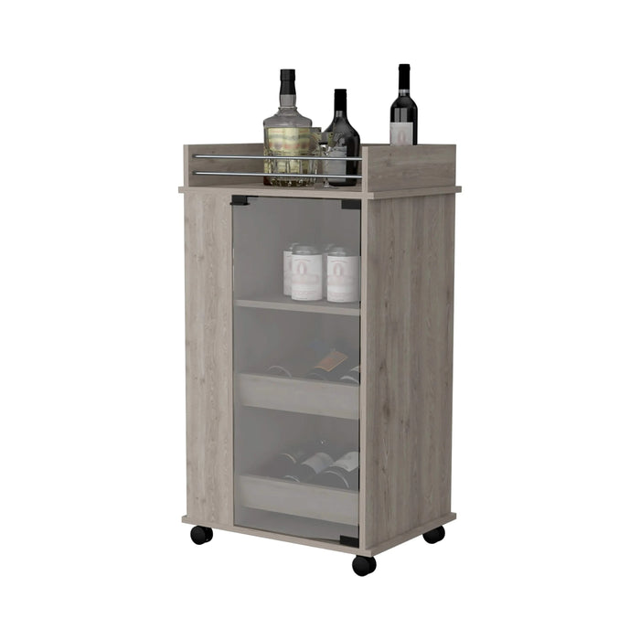 Baltimore Bar Cart with Casters, Glass Door and 2-Side Shelf Default -DTYStore