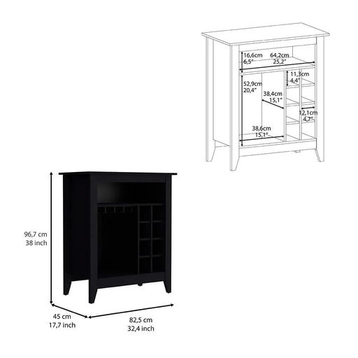 Bar Cabinet Castle, One Open Shelf, Six Wine Cubbies, Black Wengue Finish Default -DTYStore