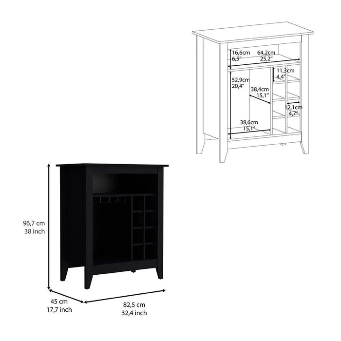 Bar Cabinet Castle, One Open Shelf, Six Wine Cubbies, Black Wengue Finish Default -DTYStore