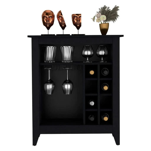 Bar Cabinet Castle, One Open Shelf, Six Wine Cubbies, Black Wengue Finish Default -DTYStore