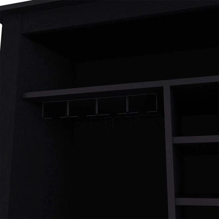 Bar Cabinet Castle, One Open Shelf, Six Wine Cubbies, Black Wengue Finish Default -DTYStore