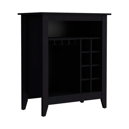Bar Cabinet Castle, One Open Shelf, Six Wine Cubbies, Black Wengue Finish Default -DTYStore