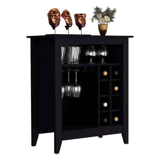 Bar Cabinet Castle, One Open Shelf, Six Wine Cubbies, Black Wengue Finish Default -DTYStore