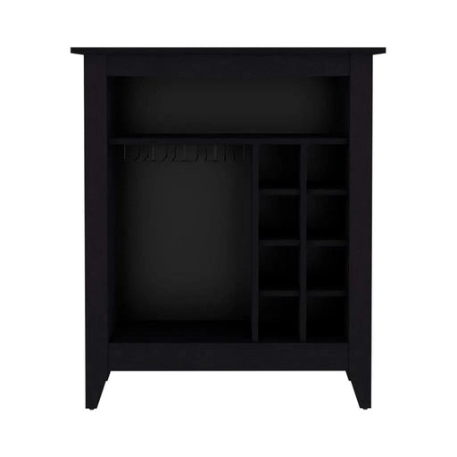 Bar Cabinet Castle, One Open Shelf, Six Wine Cubbies, Black Wengue Finish Default -DTYStore