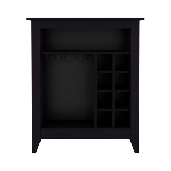 Bar Cabinet Castle, One Open Shelf, Six Wine Cubbies, Black Wengue Finish Default -DTYStore