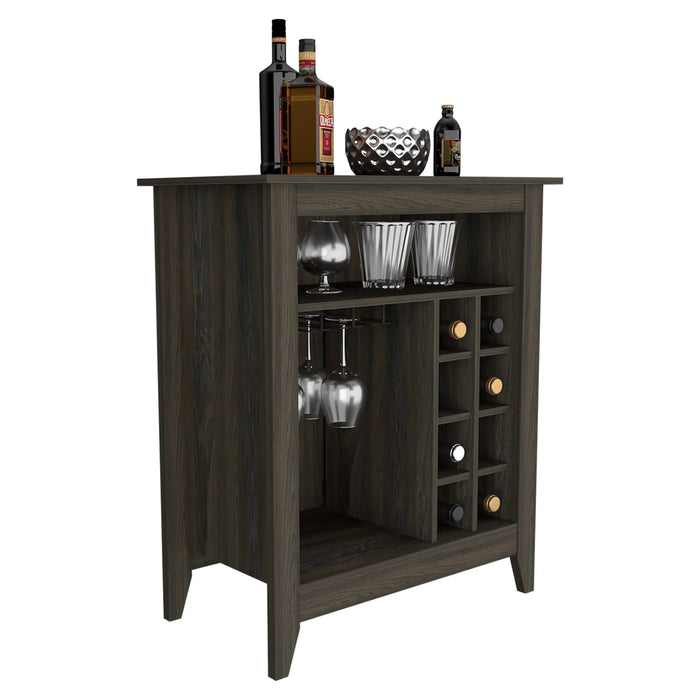 Bar Cabinet Castle, One Open Shelf, Six Wine Cubbies, Carbon Espresso Finish Default -DTYStore