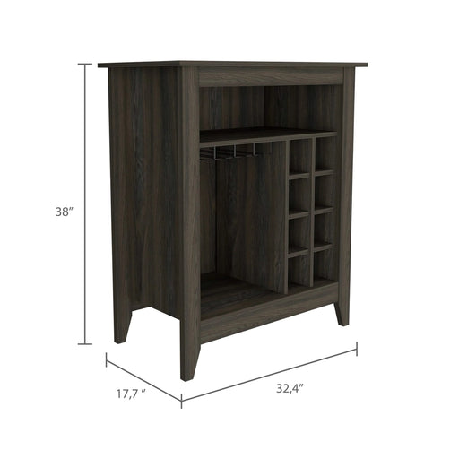 Bar Cabinet Castle, One Open Shelf, Six Wine Cubbies, Carbon Espresso Finish Default -DTYStore
