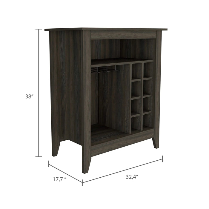Bar Cabinet Castle, One Open Shelf, Six Wine Cubbies, Carbon Espresso Finish Default -DTYStore