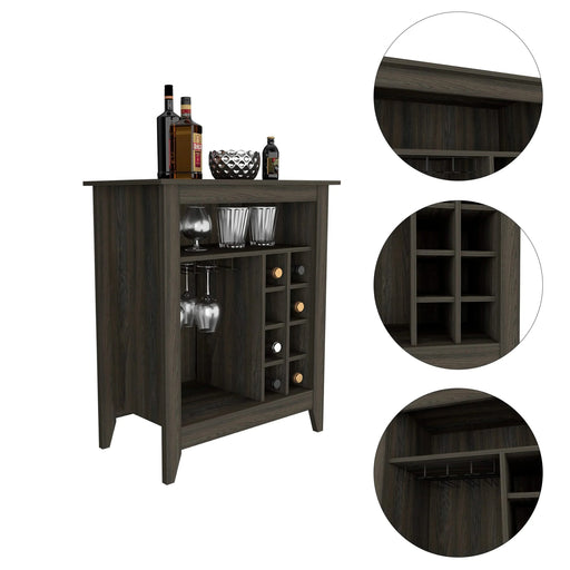 Bar Cabinet Castle, One Open Shelf, Six Wine Cubbies, Carbon Espresso Finish Default -DTYStore