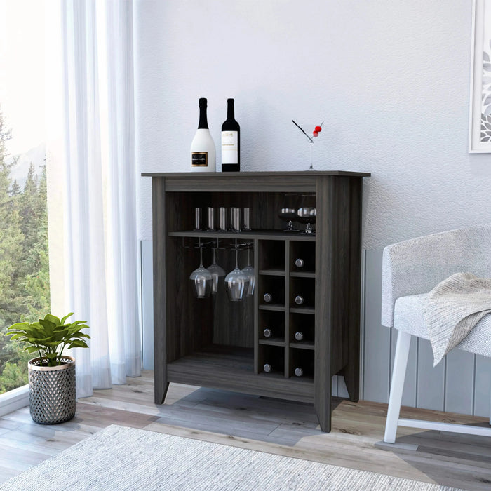 Bar Cabinet Castle, One Open Shelf, Six Wine Cubbies, Carbon Espresso Finish Default -DTYStore