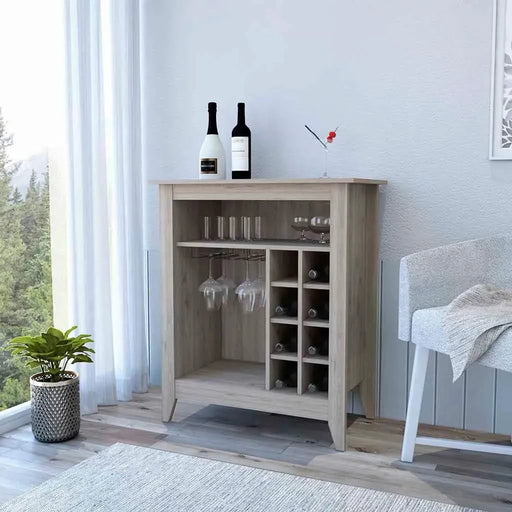 Bar Cabinet Castle, One Open Shelf, Six Wine Cubbies, Light Gray Finish Default -DTYStore
