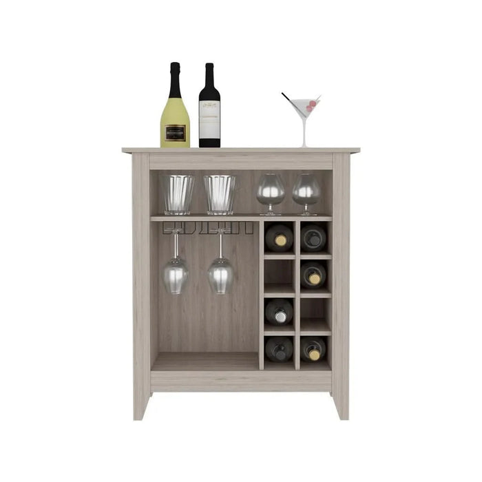 Bar Cabinet Castle, One Open Shelf, Six Wine Cubbies, Light Gray Finish Default -DTYStore