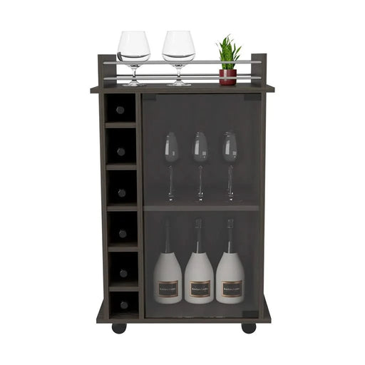 Bar Cart Baltimore, Six Wine Cubbies, Carbon Espresso Finish Default -DTYStore