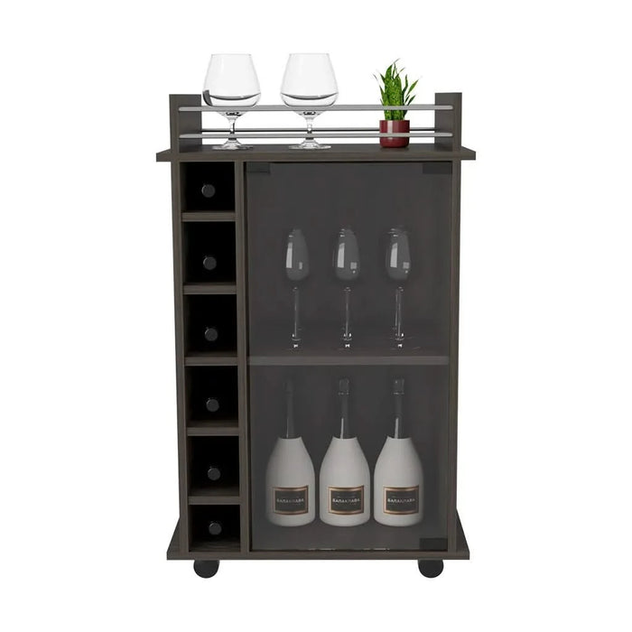 Bar Cart Baltimore, Six Wine Cubbies, Carbon Espresso Finish Default -DTYStore