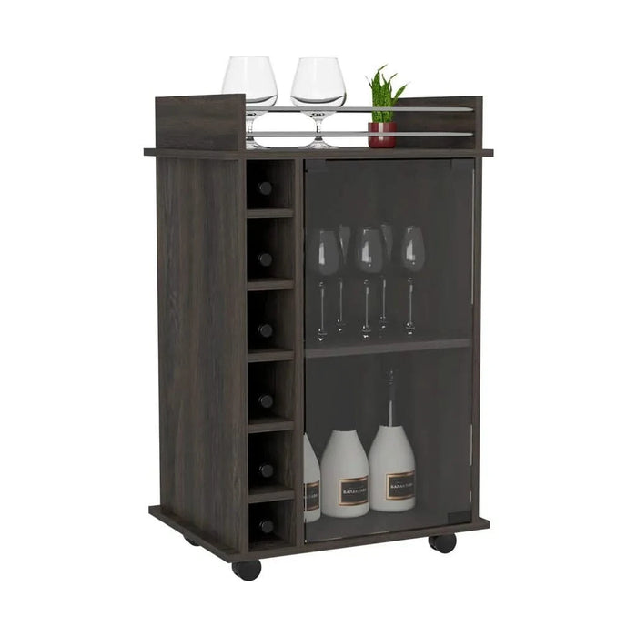 Bar Cart Baltimore, Six Wine Cubbies, Carbon Espresso Finish Default -DTYStore