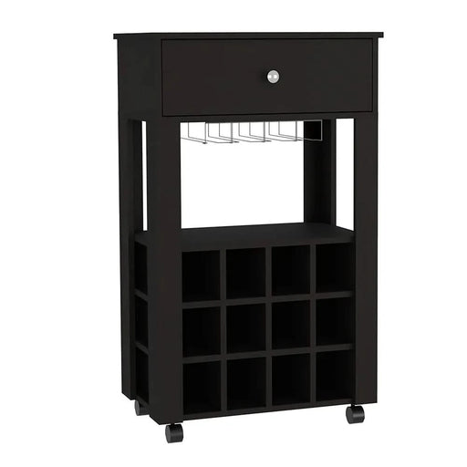 Bar Cart Bayamon, Twelve Wine Cubbies, Four Legs, Black Wengue Finish Default -DTYStore