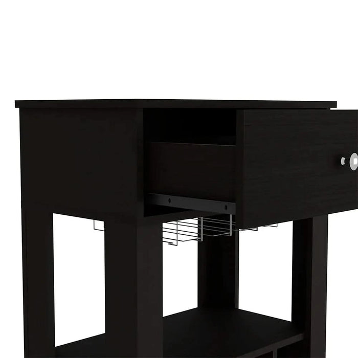 Bar Cart Bayamon, Twelve Wine Cubbies, Four Legs, Black Wengue Finish Default -DTYStore