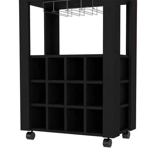 Bar Cart Bayamon, Twelve Wine Cubbies, Four Legs, Black Wengue Finish Default -DTYStore