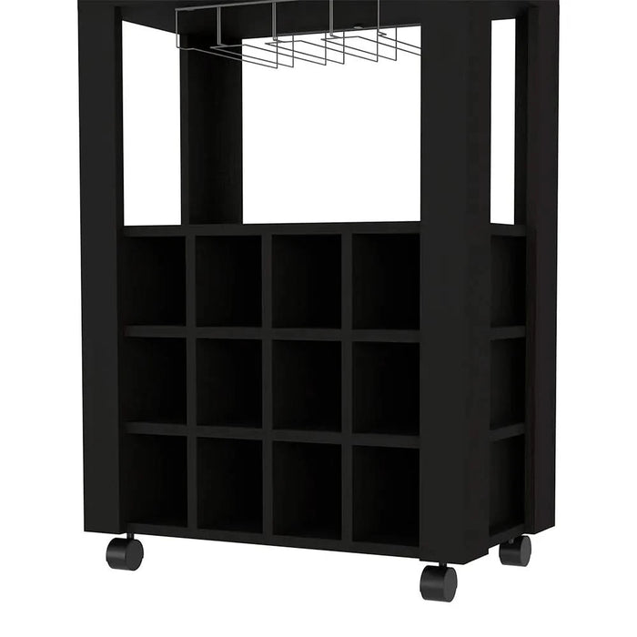 Bar Cart Bayamon, Twelve Wine Cubbies, Four Legs, Black Wengue Finish Default -DTYStore