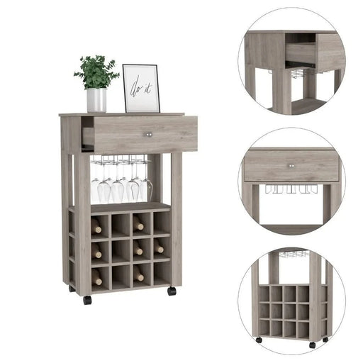 Bar Cart Bayamon, Twelve Wine Cubbies, Four Legs, Light Gray Finish Default -DTYStore