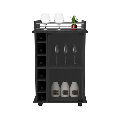 Bar Cart, Glass Door, Four Casters, Two Shelves, Black Default -DTYStore