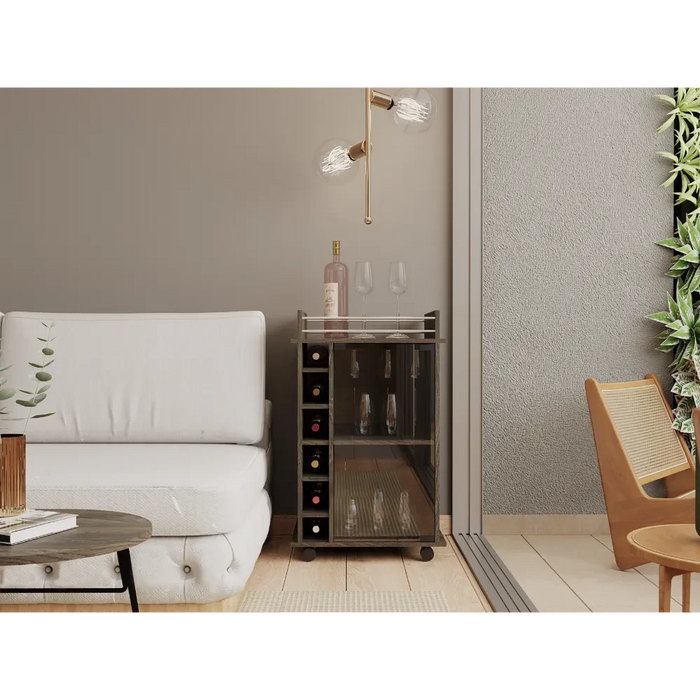 Bar Cart, Glass Door, Four Casters, Two Shelves, Carbon Espresso Default -DTYStore