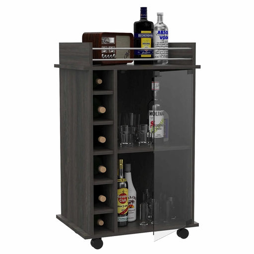 Bar Cart, Glass Door, Four Casters, Two Shelves, Carbon Espresso Default -DTYStore