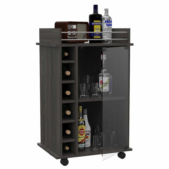 Bar Cart, Glass Door, Four Casters, Two Shelves, Carbon Espresso Default -DTYStore