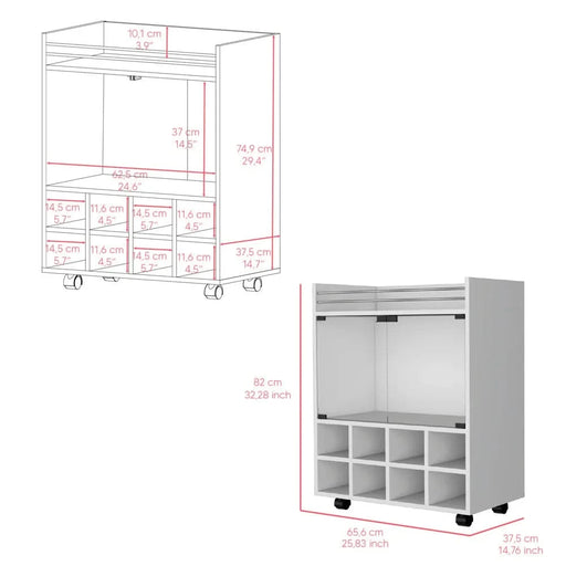 Bar Cart Philadelphia, Living Room, White Default -DTYStore