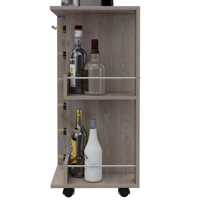 Bar Cart, Two External Shelves, Four Casters, Six Built-in Wine Rack, Single Door Cabinet -Light Gray Default -DTYStore