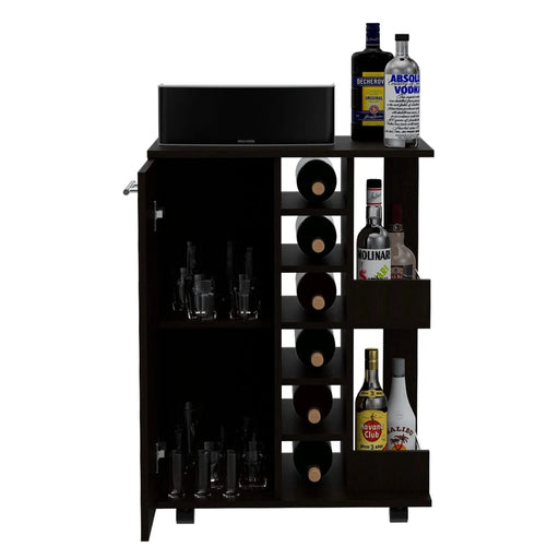 Bar Cart Wells, Four Casters, Black Wengue Finish Default -DTYStore
