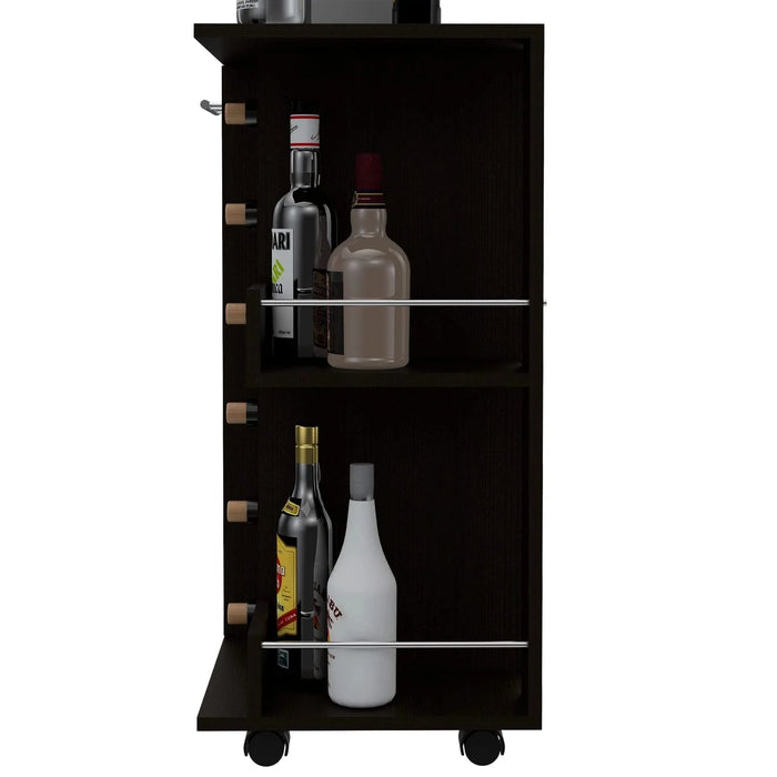 Bar Cart Wells, Four Casters, Black Wengue Finish Default -DTYStore