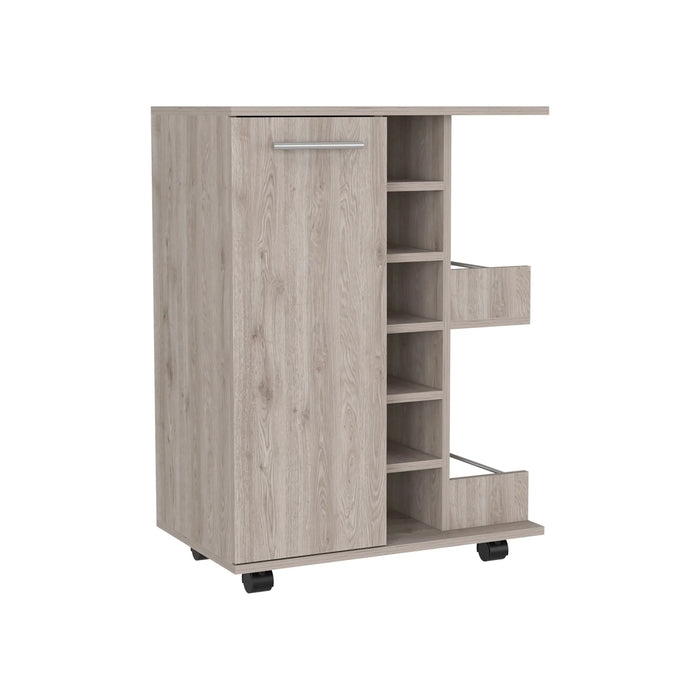 Bar Cart Wells, Four Casters, Light Gray Finish Default -DTYStore