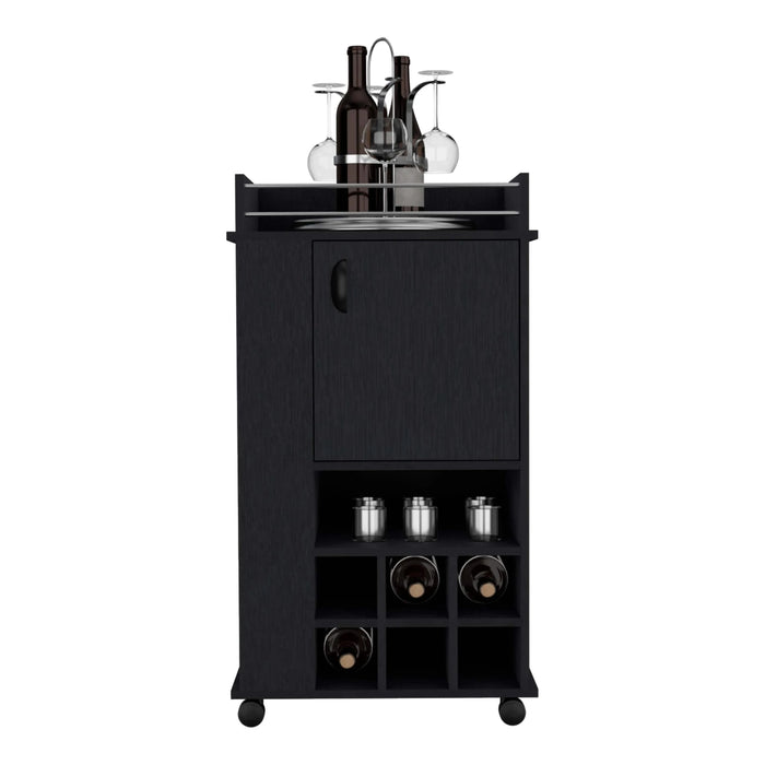 Bar Cart with 6 Built-in Wine Rack and Casters, Black Default -DTYStore