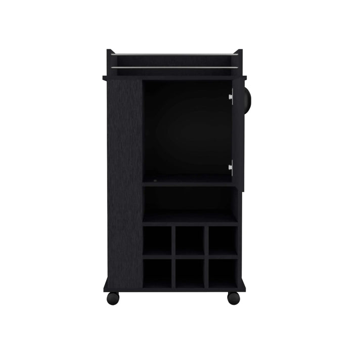 Bar Cart with 6 Built-in Wine Rack and Casters, Black Default -DTYStore