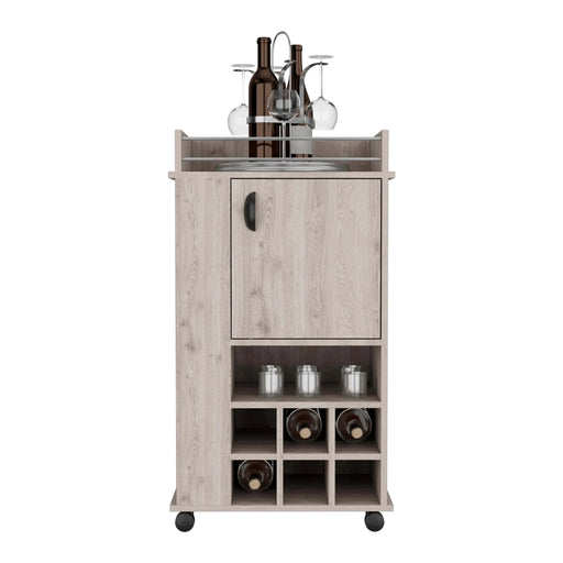 Bar Cart with 6 Built-in Wine Rack and Casters, Light Gray Default -DTYStore