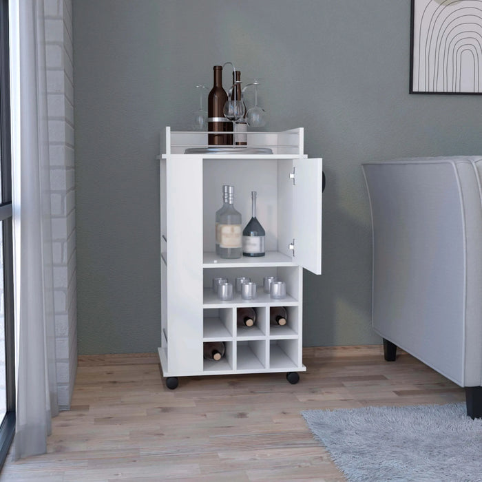 Bar Cart with 6 Built-in Wine Rack and Casters, White Default -DTYStore