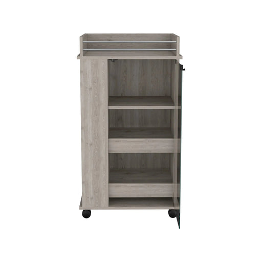 Bar Cart with Glass Door, 2-Side Shelves and Casters, Light Gray Default -DTYStore