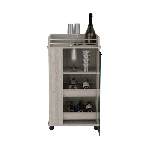 Bar Cart with Two-Side Shelves Beaver, Glass Door and Upper Surface, Light Gray Finish Default -DTYStore