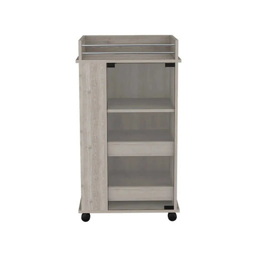 Bar Cart with Two-Side Shelves Beaver, Glass Door and Upper Surface, Light Gray Finish Default -DTYStore
