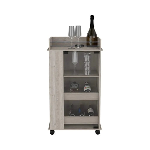 Bar Cart with Two-Side Shelves Beaver, Glass Door and Upper Surface, Light Gray Finish Default -DTYStore