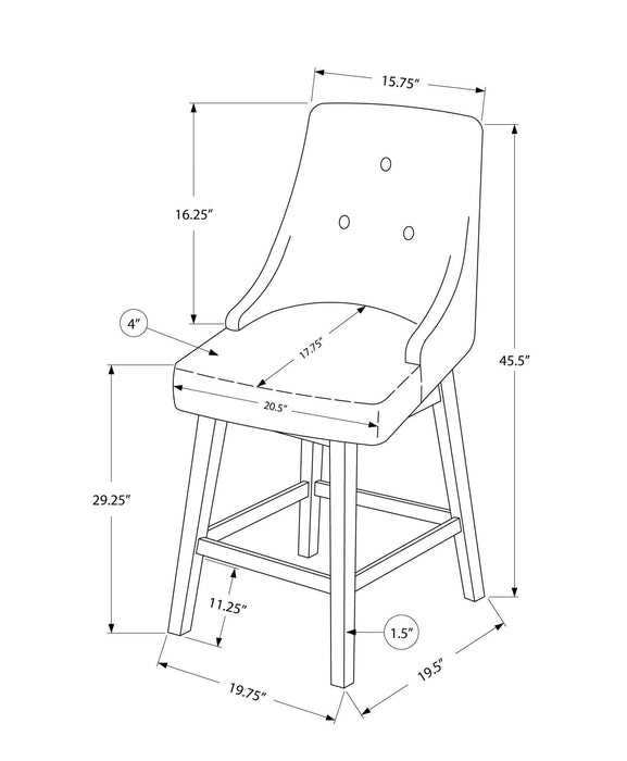 Bar Stool, Set Of 2, Swivel, Bar Height, White Wood, Grey Leather Look, Transitional Default -DTYStore