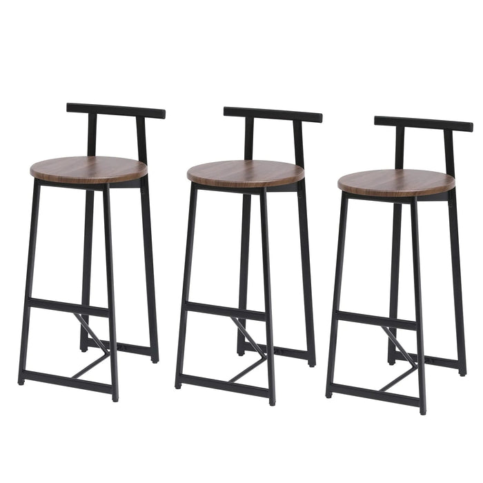 Bar Stool Set of 3 Counter Height Barstools with Back Armless Dining Chairs for Kitchen Island (Black & Walnut Brown) Default -DTYStore