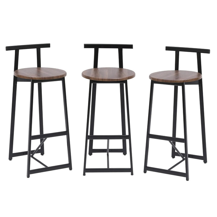 Bar Stool Set of 3 Counter Height Barstools with Back Armless Dining Chairs for Kitchen Island (Black & Walnut Brown) Default -DTYStore