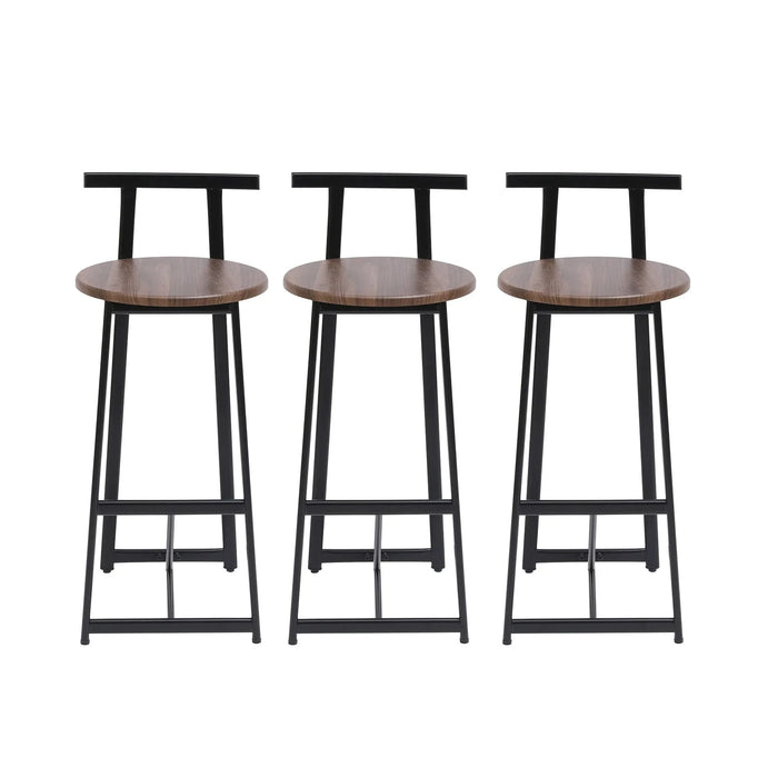Bar Stool Set of 3 Counter Height Barstools with Back Armless Dining Chairs for Kitchen Island (Black & Walnut Brown) Default -DTYStore