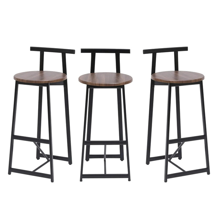 Bar Stool Set of 3 Counter Height Barstools with Back Armless Dining Chairs for Kitchen Island (Black & Walnut Brown) Default -DTYStore