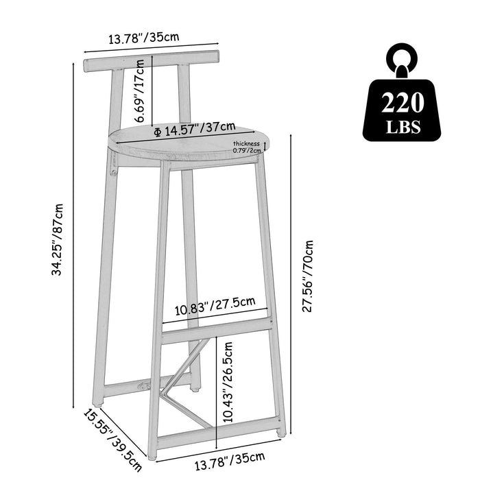 Bar Stool Set of 3 Counter Height Barstools with Back Armless Dining Chairs for Kitchen Island (Black & Walnut Brown) Default -DTYStore