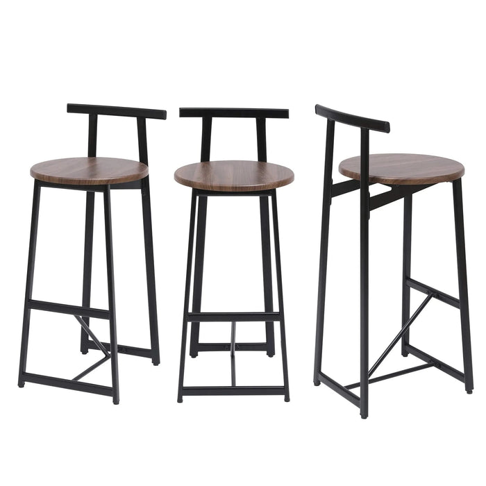 Bar Stool Set of 3 Counter Height Barstools with Back Armless Dining Chairs for Kitchen Island (Black & Walnut Brown) Default -DTYStore