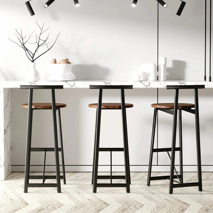 Bar Stool Set of 3 Counter Height Barstools with Back Armless Dining Chairs for Kitchen Island (Black & Walnut Brown) Default -DTYStore